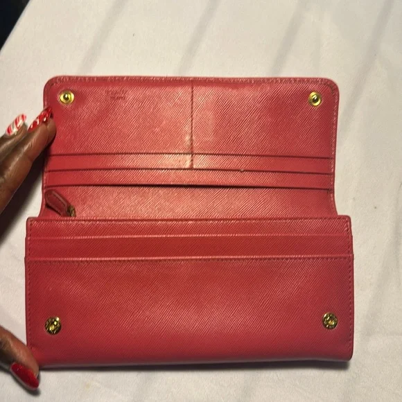 Authentic PRADA Saffiano Leather Fiocco Long Wallet Fuchsia GUC